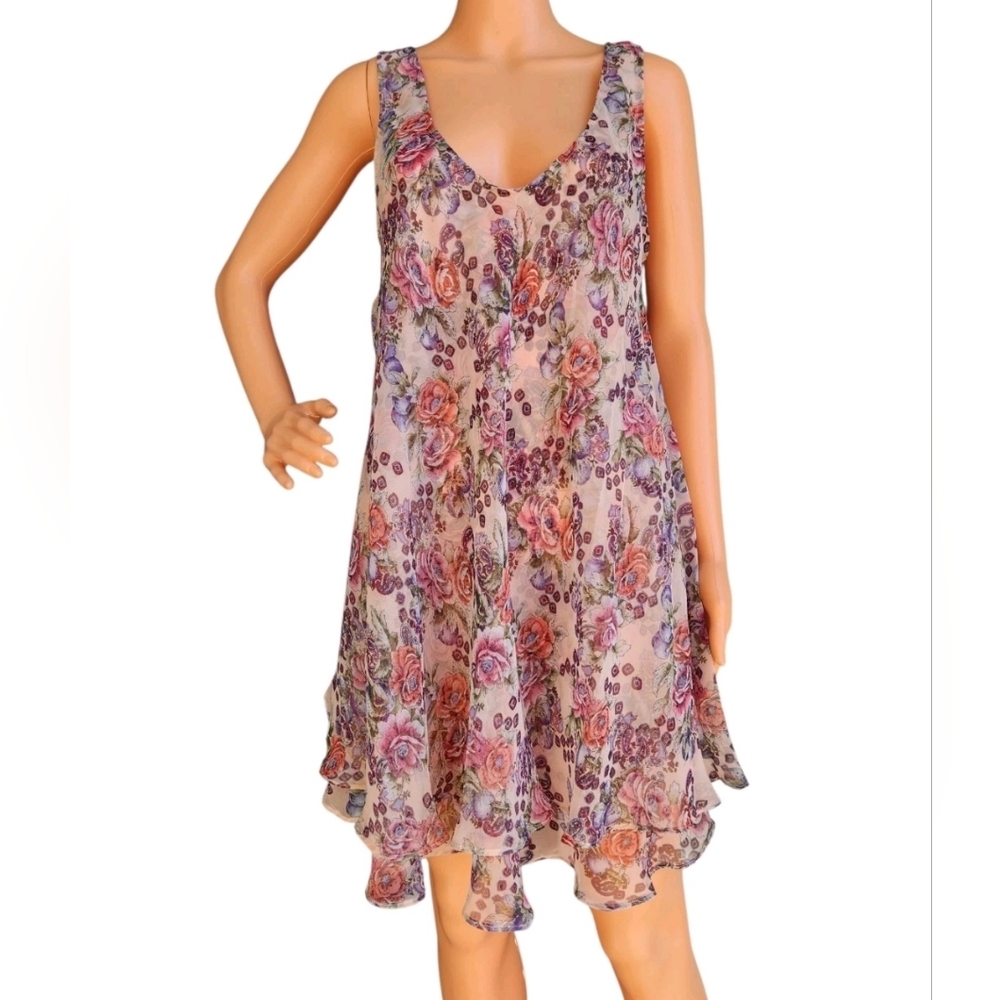 Vtg The Lingerie Collection Double Layer Chiffon Floral Sheer Slip Dress Size M